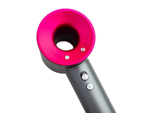 Modern Pink Bladeless Hair Dryer With Sleek Grey Handle isolated on a white background