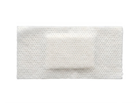 Grey rectangular fabric patch with zig zag stitch border isolated on transparent background