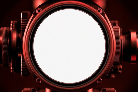 Circular framed view through an optical instrument, symbolizing scientific discovery and exploration.