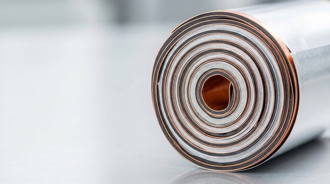 Rolled composite insulation material with copper core and foam layers on a light surface