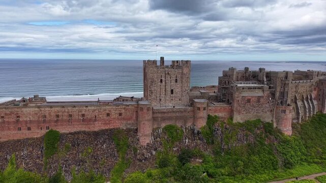 Bamburgh Castle located on the Northumberland coast in England