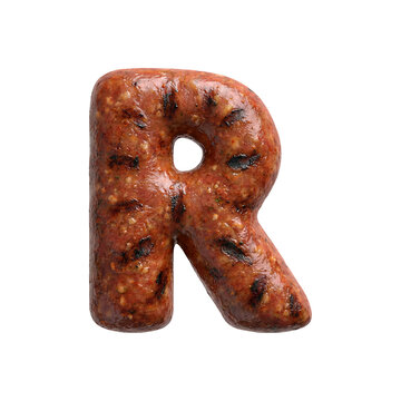 Merguez sausage letter R - Capital Barbecue font isolated on white background. Perfect alphabet for creative illustrations related to Barbecue, Grilled meat, oriental cuisine...