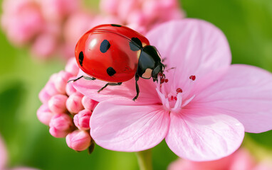 Obraz premium ladybug on pink flower in garden