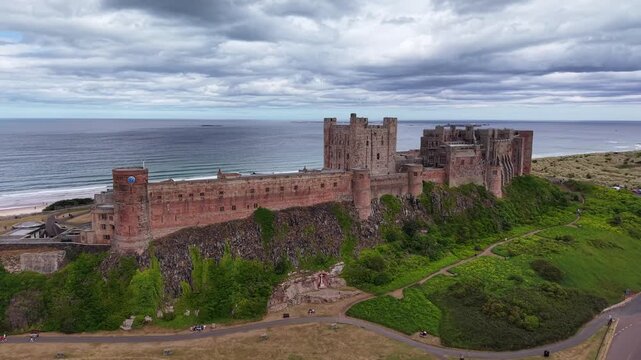 Bamburgh Castle located on the Northumberland coast in England