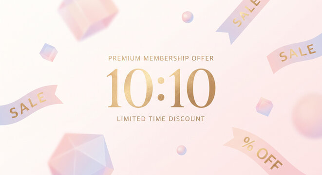 A digital graphic displays a premium membership offer with golden numbers on a soft pink.