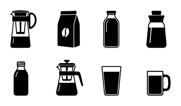 Coffee Icons Set, Beverage Containers, Drinkware Vector Graphics, Cafe Elements