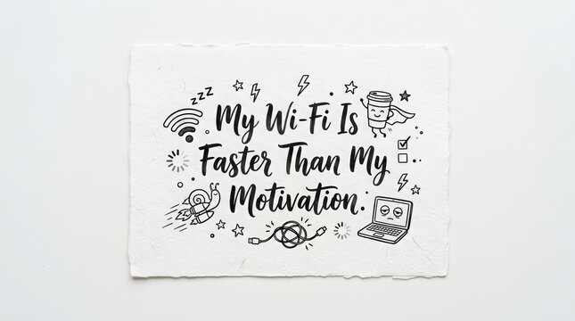 Minimalist handwritten desktop wallpaper combining productivity humor with modern digital life.