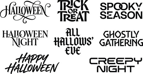 Obraz premium Halloween Phrase Lettering Set with Trick or Treat, Spooky Season, and Creepy Night Text Designs for Posters and Apparel