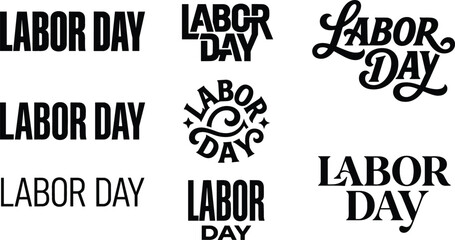 Obraz premium Labor Day Lettering Set with Bold, Condensed, and Decorative Script Text Styles for Posters, Banners, and Holiday Branding Designs