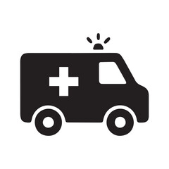 Black and white ambulance icon with emergency siren light on roof for medical transportation and rescue © Md Hifjul