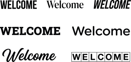 Obraz premium Welcome Lettering Set with Bold, Script, and Boxed Text Styles for Signs, Posters, Invitations, and Branding Designs