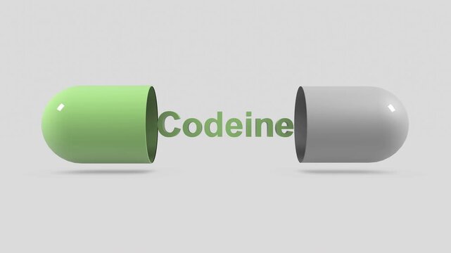 3D animation of pill opening revealing the word Codeine