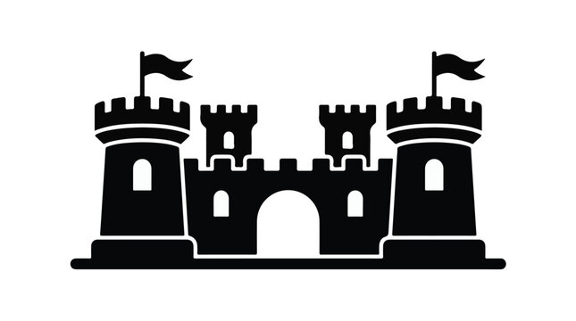 Medieval Castle Fortress Silhouette Vector Isolated on White Background - Stronghold Citadel Icon