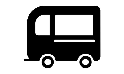 Fototapeta premium Minimalist food cart icon with a streamlined service window and counter in a clean black silhouette design street food business concept