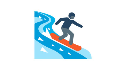 Fototapeta premium Dynamic minimalist pictogram of a snowboarder riding down a slope with snowboarder action
