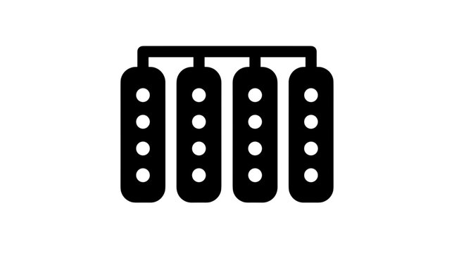 Minimalist icon design featuring four vertical bars with circular dots above them