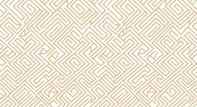 seamless geometric pattern with beige lines on white background in modern maze design on transparent background