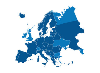 Fototapeta premium Map of Europe Data Visualization: A digital illustration depicting a stylized map of Europe, with various countries highlighted in different shades of blue.
