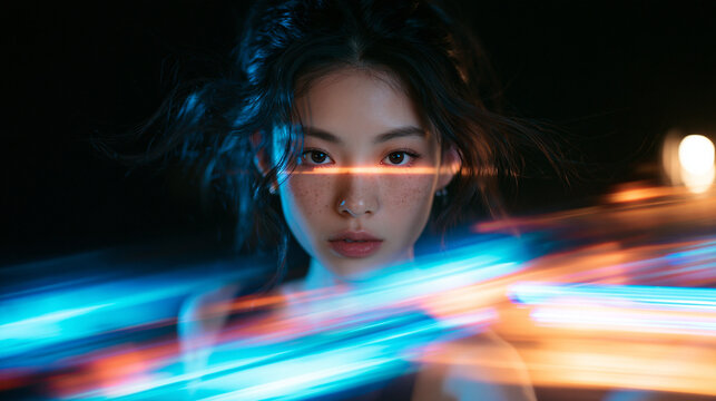Woman with Glowing Light Beam Across Eyes