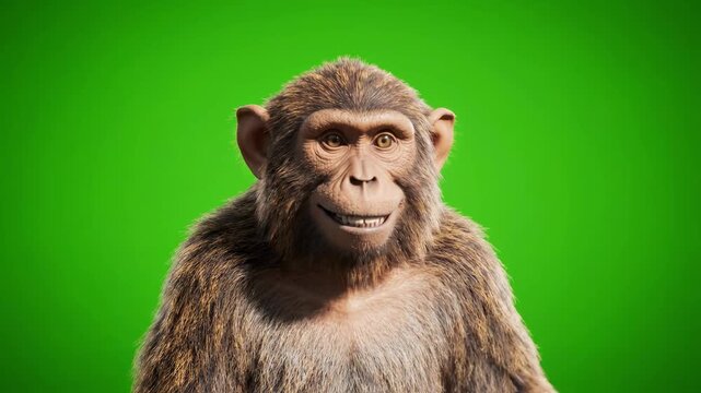 Thoughtful Chimpanzee Scratching Head on Green Screen for Creative Video Editing.