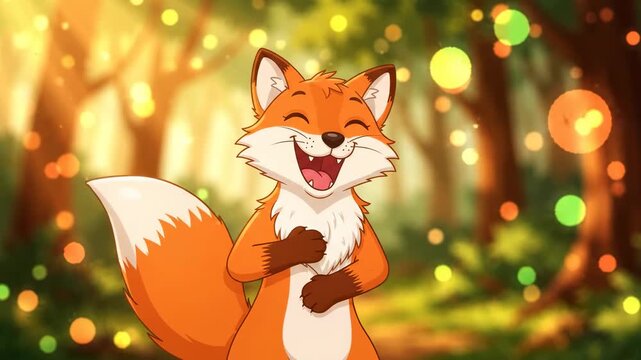 Adorable Animated Fennec Fox Smiling on Green, Ideal for Children's Content and Video Editing.	