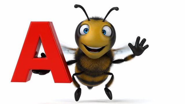 Playful 3D Bee with Red Letter A ideal for educational children's content and alphabet learning.