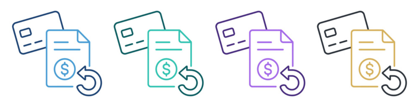 document refund payment card return outline icon set on transparent background
