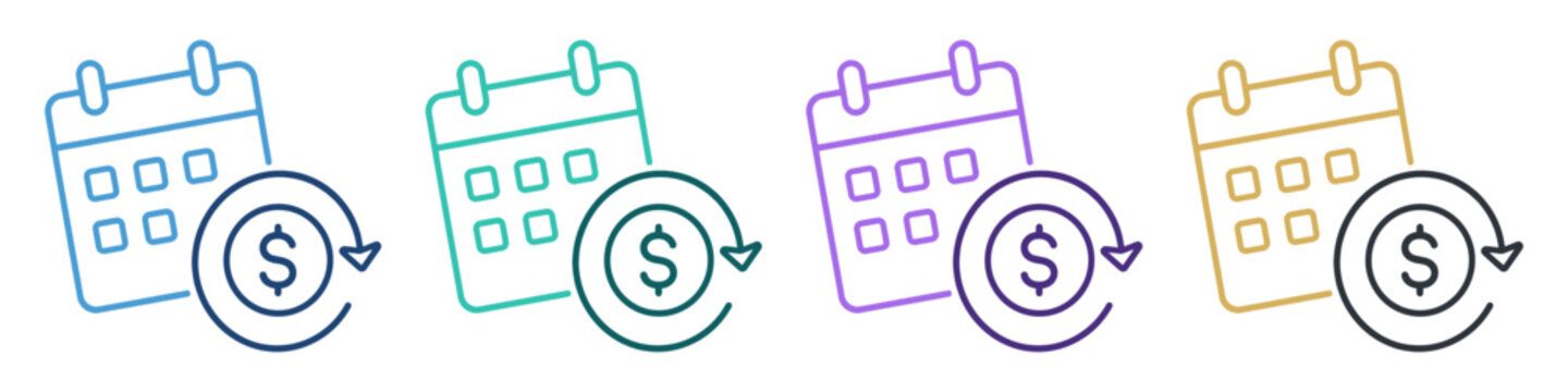 calendar payment renewal refund outline icon set on transparent background