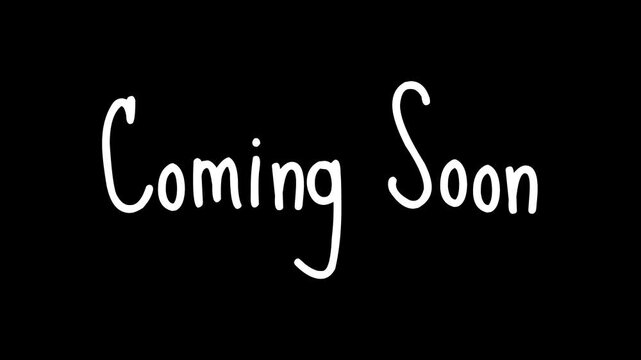 Text Coming soon. Text notification with glitch distortion effect. Seamless loop animation isolated black background.