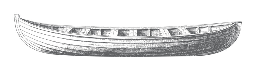 Fototapeta premium Wooden canoe illustrated in vintage engraving style.