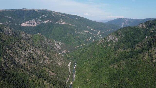 Aerial view of Neretva river canyon in Bosnia and Herzegovina. Drone shot of scenic Neretva river gorge from above.