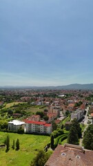 Naklejka premium Drone view of Pistoia skyline and historic architecture in Tuscany.