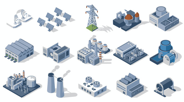 Isometric Industrial Factory and Power Plant Buildings.