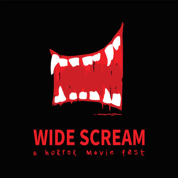 Horror movie fest logotype template with wide screen like mouth