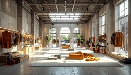 Fototapeta premium Bright and Spacious Clothing Store Interior with Natural Light.