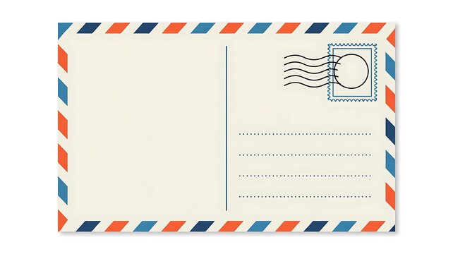 Vintage airmail postcard with colorful border and stamp