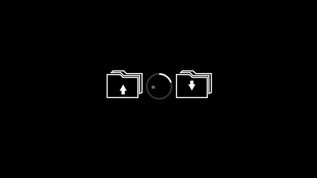 File Share Animation with Folder Icons. Digital Document Sharing, File Transfer, Cloud Storage, Data Exchange, Workflow, Network and Technology Motion Graphics in 4K
