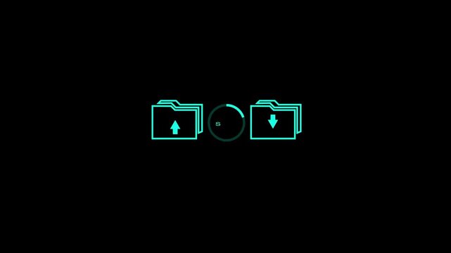 File Share Animation with Folder Icons. Digital Document Sharing, File Transfer, Cloud Storage, Data Exchange, Workflow, Network and Technology Motion Graphics in 4K