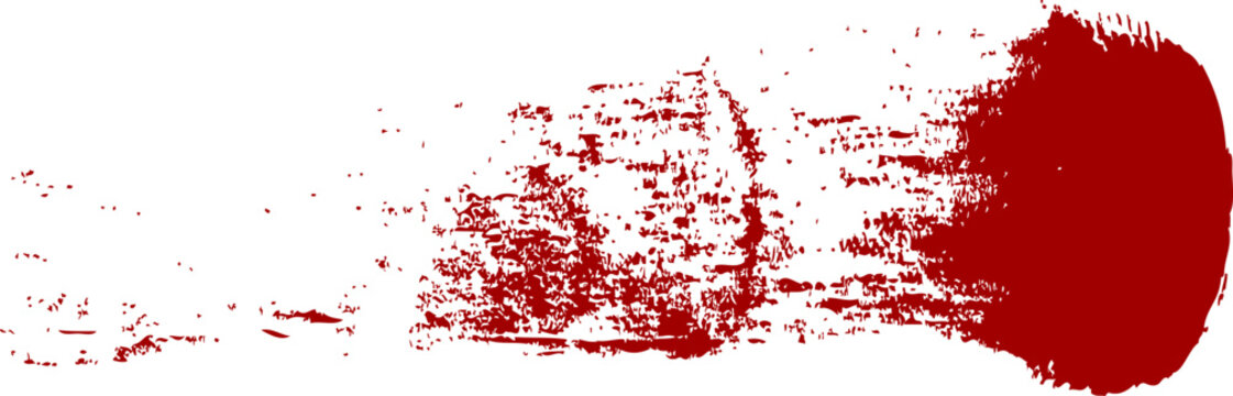 Red paint roller brush stroke with distressed grunge texture spreading across a white background. Bold artistic paint effect for creative layouts. Editable vector design element.