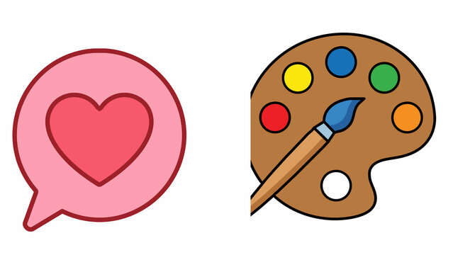 Heart message bubble beside colorful artist palette