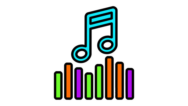 Colorful music notes above an audio equalizer