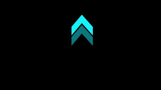 Minimalist cyan triple upward arrow swipe up motion graphic icon animation on black background, looping direction symbol for UI design, mobile app, and navigation concept.4k stock Video