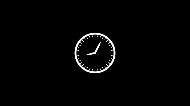Minimalist clock face time passing motion graphic icon animation on black background, looping timer symbol for countdown, schedule, UI design, and deadline concept.4K Animation Stock Video