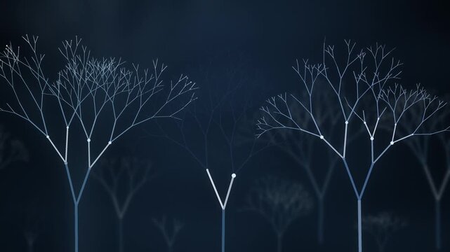 Fractal Tree Recursive Branching Growth Seamless Loop in cool aqua tones