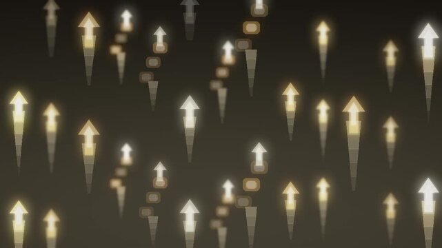 Rising Growth Arrows and Ascending Step Blocks Business Success Motion Background Seamless Loop in soft gold tones