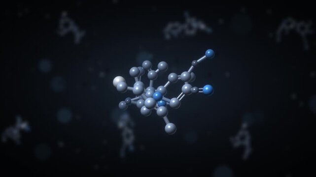 Rotating 3D molecule ball and stick model chemistry and pharmaceutical science background seamless loop in calm steel tones