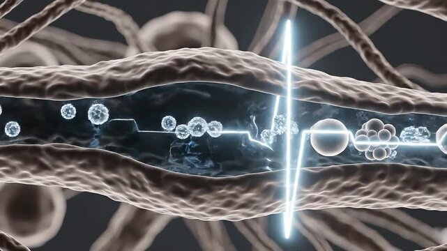 Advanced Close-Up Visualization of Neuron Synapse Transmitting Electrical Impulses Between Cells Representing Neuroscience Concepts
