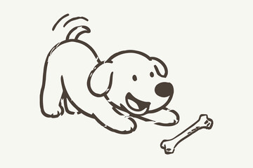 Fototapeta premium Cute Playful Puppy with Bone Hand Drawn Grunge Doodle Illustration
