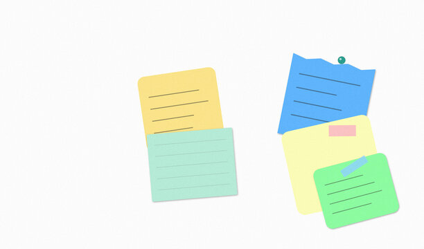 Colorful sticky notes with handwritten lines on paper