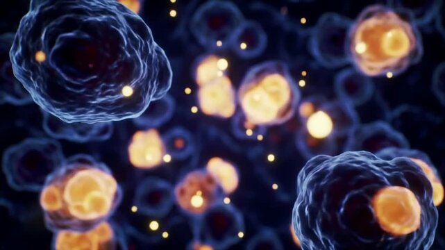 Close-Up Animation Of Cellular Structures With Glowing Particles For Biotechnology And Healthcare Technology Concepts